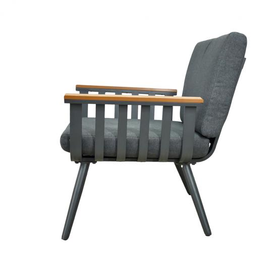 Zestaw Mebli Aluminiowych Garden Line (Sofa + 2 Fotele + Stolik) - Szary z Szarymi Poduszkami