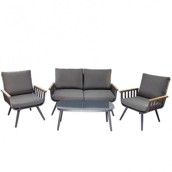 Zestaw Mebli Aluminiowych Garden Line (Sofa + 2 Fotele + Stolik)  - Szary z Szarymi Poduszkami