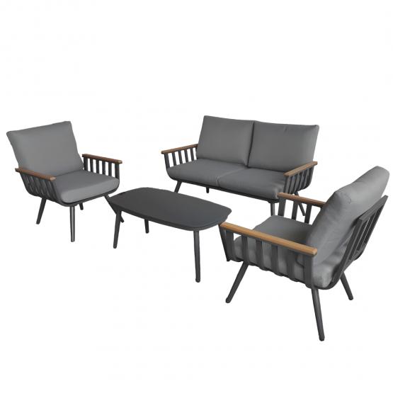 Zestaw Mebli Aluminiowych Garden Line (Sofa + 2 Fotele + Stolik)  - Szary z Szarymi Poduszkami