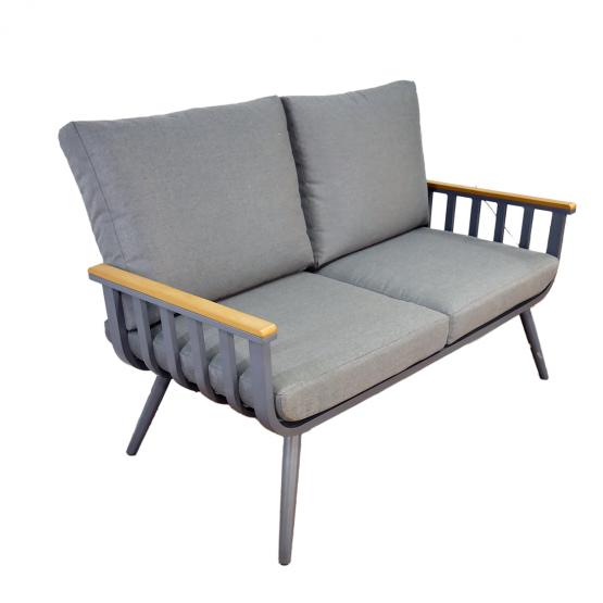 Zestaw Mebli Aluminiowych Garden Line (Sofa + 2 Fotele + Stolik)  - Szary z Szarymi Poduszkami
