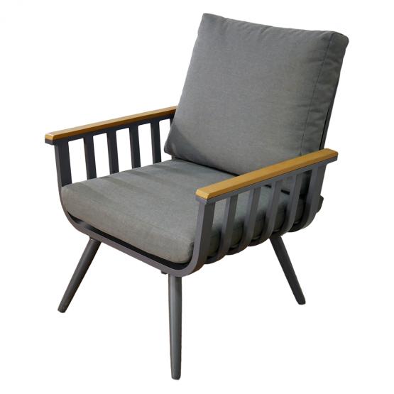 Zestaw Mebli Aluminiowych Garden Line (Sofa + 2 Fotele + Stolik)  - Szary z Szarymi Poduszkami