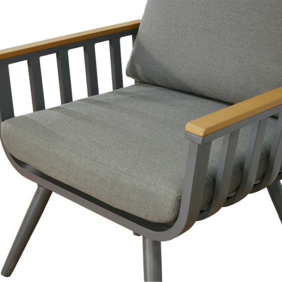 Zestaw Mebli Aluminiowych Garden Line (Sofa + 2 Fotele + Stolik)  - Szary z Szarymi Poduszkami