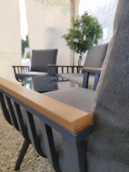 Zestaw Mebli Aluminiowych Garden Line (Sofa + 2 Fotele + Stolik)  - Szary z Szarymi Poduszkami