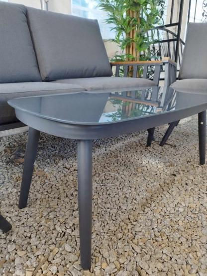 Zestaw Mebli Aluminiowych Garden Line (Sofa + 2 Fotele + Stolik)  - Szary z Szarymi Poduszkami