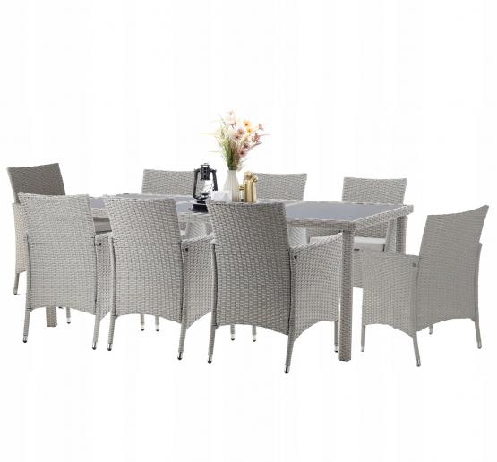 Zestaw Mebli Ogrodowych (8 Foteli + Stół) Kolor Szary Garden Line