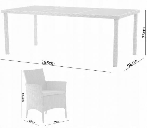 Zestaw Mebli Ogrodowych (8 Foteli + Stół) Kolor Szary Garden Line