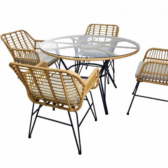 Zestaw Mebli Ogrodowych Garden Line Brązowy z Szarymi Poduszkami - (Stół + 4 Krzesła) 