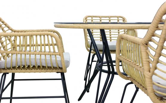 Zestaw Mebli Ogrodowych Garden Line Brązowy z Szarymi Poduszkami - (Stół + 4 Krzesła) 