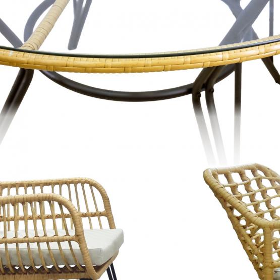 Zestaw Mebli Ogrodowych Garden Line Brązowy z Szarymi Poduszkami - (Stół + 4 Krzesła) 