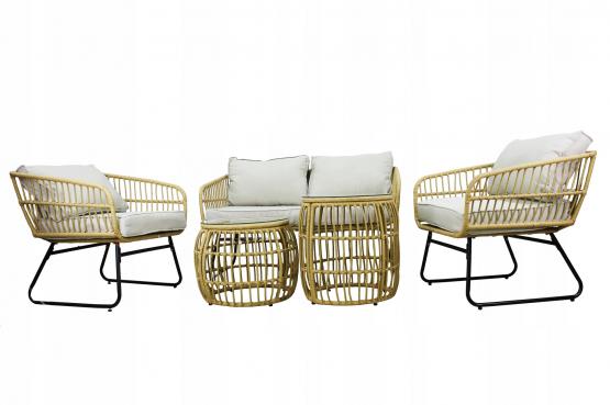 Zestaw Mebli Ogrodowych Garden Line Brązowy z Szarymi Poduszkami - (Sofa + 2 Krzesła + 2 Stoliki)