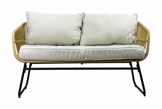 Zestaw Mebli Ogrodowych Garden Line Brązowy z Szarymi Poduszkami - (Sofa + 2 Krzesła + 2 Stoliki)