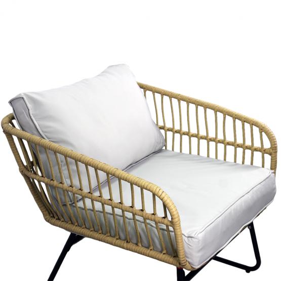 Zestaw Mebli Ogrodowych Garden Line Brązowy z Szarymi Poduszkami - (Sofa + 2 Krzesła + 2 Stoliki)