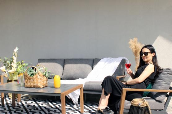 Zestaw Mebli Aluminiowych Astana Garden Line Szary z Szarymi Poduszkami (Sofa + 2 Fotele + Stolik)