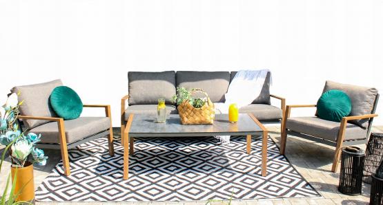 Zestaw Mebli Aluminiowych Astana Garden Line Szary z Szarymi Poduszkami (Sofa + 2 Fotele + Stolik)