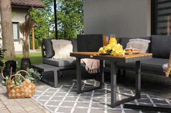 Zestaw Mebli Aluminiowych Bogota Garden Line Szary z Szarymi Poduszkami (Sofa Narożna + Stolik)