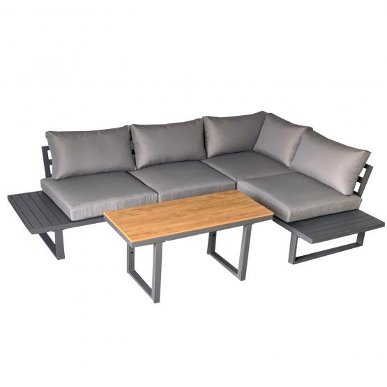 Zestaw Mebli Aluminiowych Bogota Garden Line Szary z Szarymi Poduszkami (Sofa Narożna + Stolik)