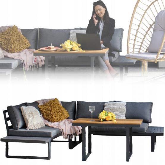 Zestaw Mebli Aluminiowych Bogota Garden Line Szary z Szarymi Poduszkami (Sofa Narożna + Stolik)