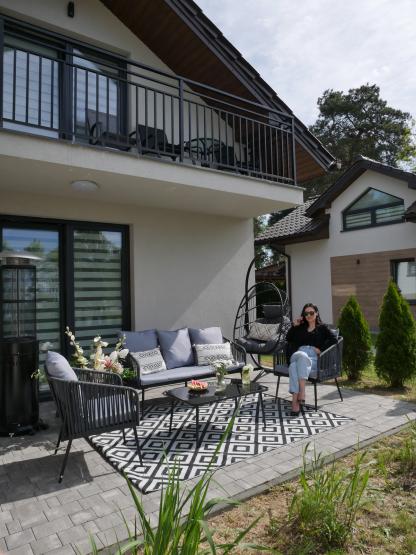 Zestaw Mebli Ogrodowych z Plecionej Liny Garden Line Antracyt + Szare Poduszki (2 Fotele + Sofa + Stolik)