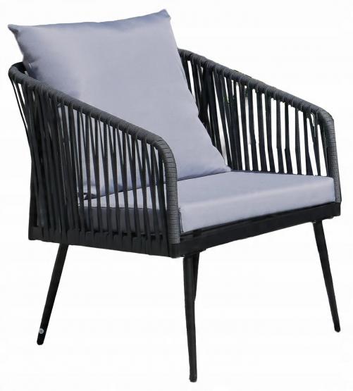 Zestaw Mebli Ogrodowych z Plecionej Liny Garden Line Antracyt + Szare Poduszki (2 Fotele + Sofa + Stolik)