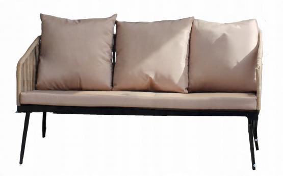 Zestaw Mebli Ogrodowych z Plecionej Liny Garden Line Beżowy + Beżowe Poduszki (2 Fotele + Sofa + Stolik)