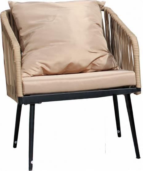 Zestaw Mebli Ogrodowych z Plecionej Liny Garden Line Beżowy + Beżowe Poduszki (2 Fotele + Sofa + Stolik)