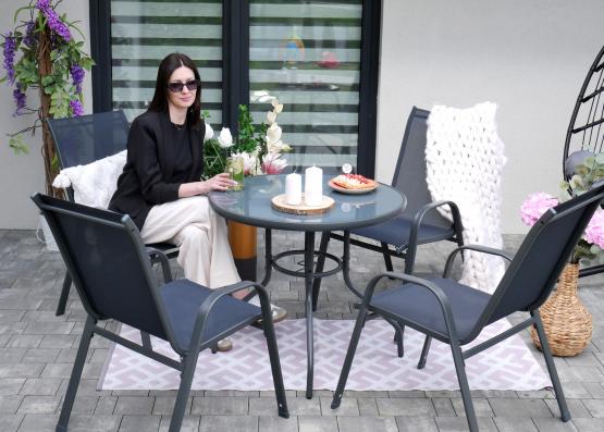 Zestaw Mebli Ogrodowych Garden Line Szary (4 Krzesła + Okrągły Stolik)