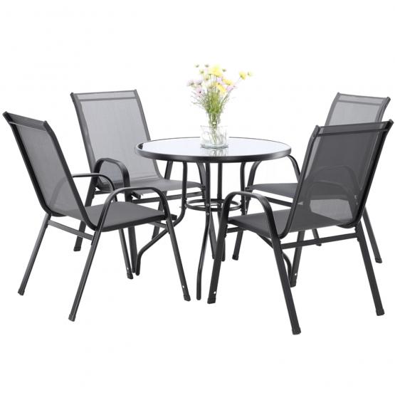 Zestaw Mebli Ogrodowych Garden Line Szary (4 Krzesła + Okrągły Stolik)