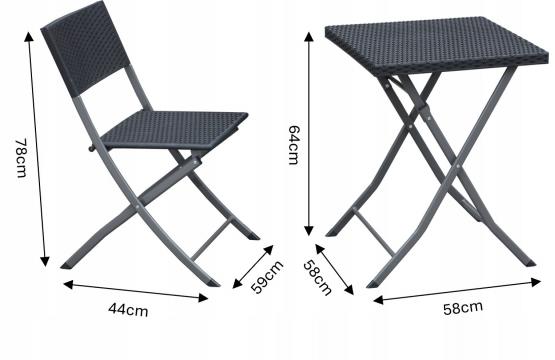 Zestaw Mebli Balkonowych Składanych Garden Line Antracyt (Stolik + 2 Krzesła)