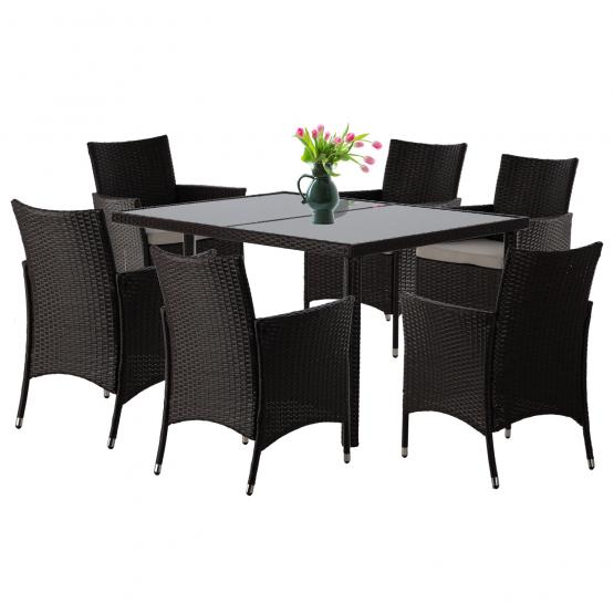 Zestaw Mebli Rattanowych Garden Line Brązowy (Stół + 6 Krzeseł + Beżowe Poduszki)