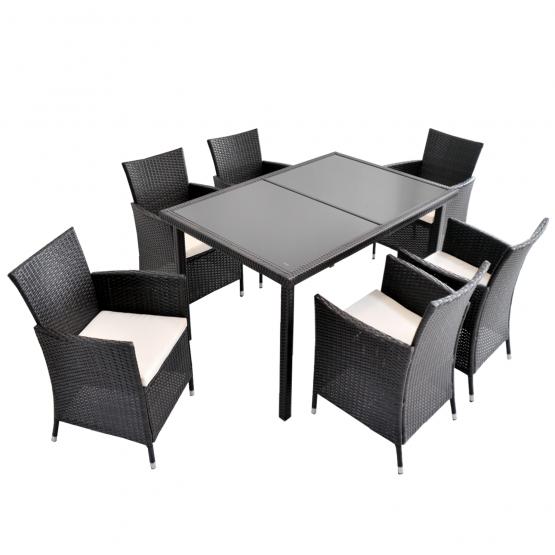 Zestaw Mebli Rattanowych Garden Line Brązowy (Stół + 6 Krzeseł + Beżowe Poduszki)