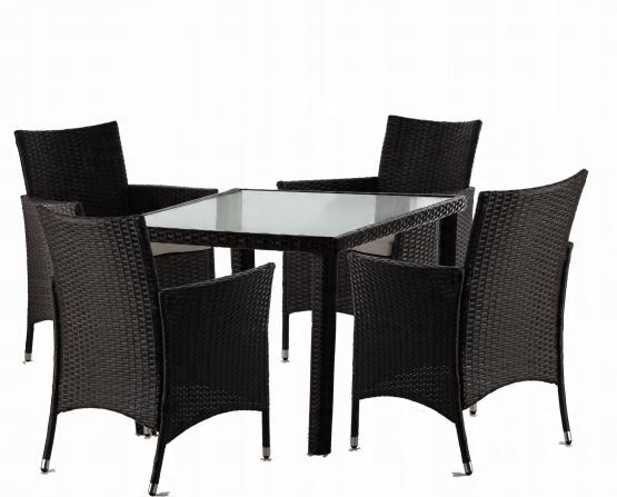 Zestaw Mebli Rattanowych Garden Line Brązowy (Stół + 4 Krzesła + Beżowe Poduszki)