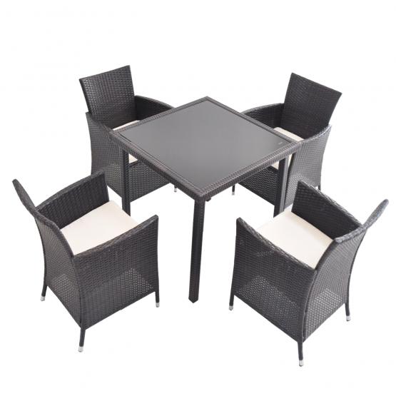 Zestaw Mebli Rattanowych Garden Line Brązowy (Stół + 4 Krzesła + Beżowe Poduszki)