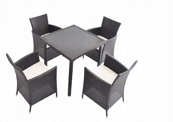 Zestaw Mebli Rattanowych Garden Line Brązowy (Stół + 4 Krzesła + Beżowe Poduszki)