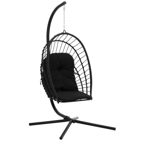 Fotel Wiszący Składany Eris Czarny z Poduszką