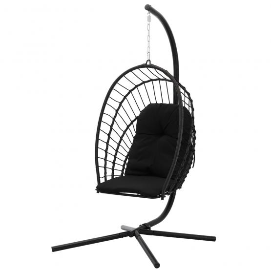 Fotel Wiszący Składany Eris Czarny z Poduszką