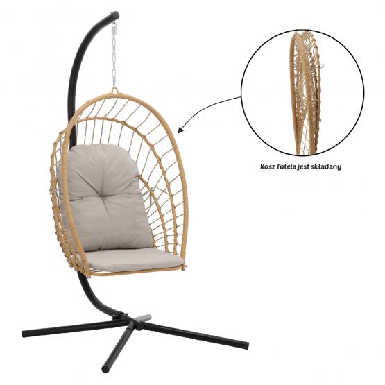 Fotel Wiszący Składany Eris Brązowy z Szarą Poduszką