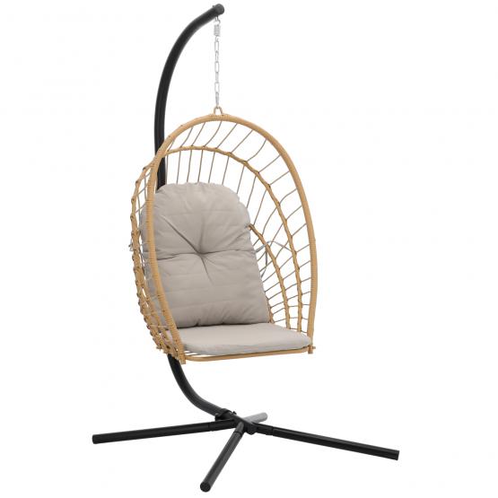 Fotel Wiszący Składany Eris Brązowy z Szarą Poduszką