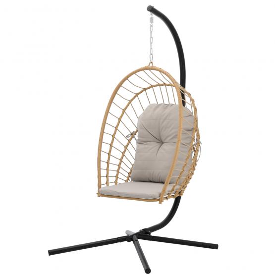 Fotel Wiszący Składany Eris Brązowy z Szarą Poduszką