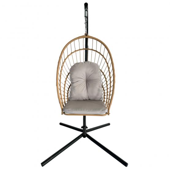 Fotel Wiszący Składany Eris Brązowy z Szarą Poduszką