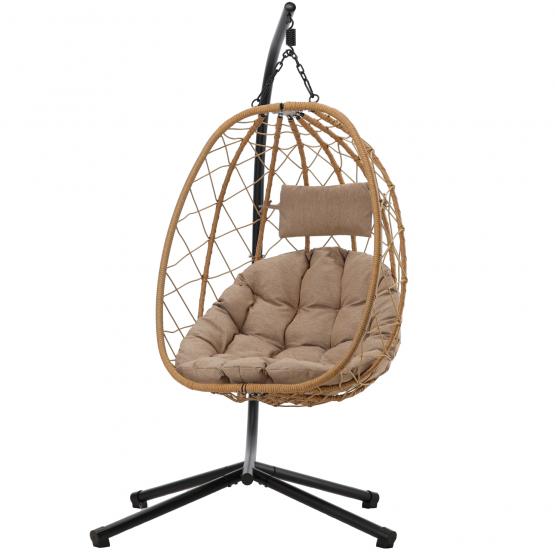 Fotel Wiszący Składany Garden Line Beżowy z Beżową Poduszką i Czarną Ramą