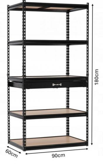 Regał 5-Poziomowy z Szufladą 180 x 90 x 60 cm  Udźwig Półki: 175 KG