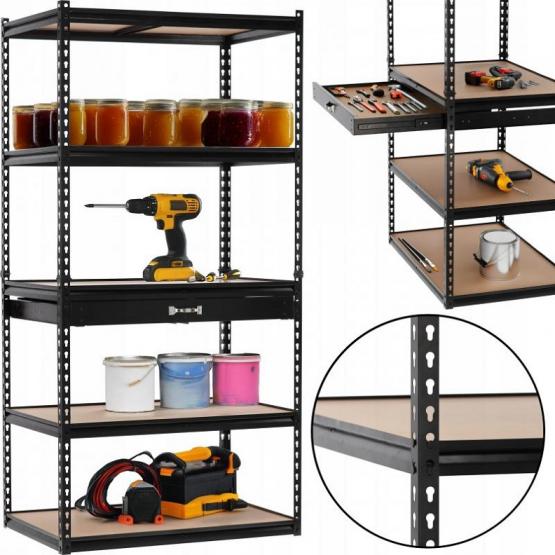 Regał 5-Poziomowy z Szufladą 180 x 90 x 60 cm  Udźwig Półki: 175 KG