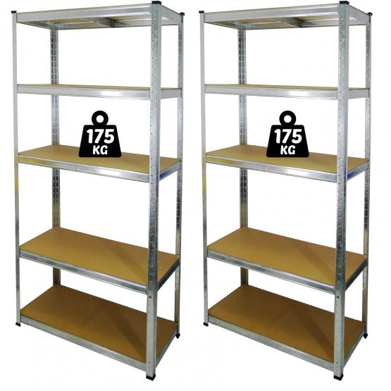 Zestaw 2 Regałów Stalowych 5-Poziomowych 90x30x180 cm Udźwig półki:175 KG
