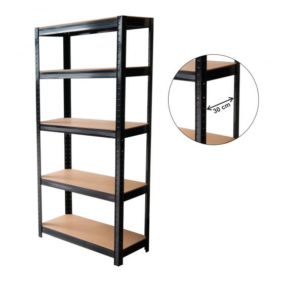 Regał 5-Poziomowy 180 x 90 x 30 cm Czarny Udźwig Półki: 175 KG 