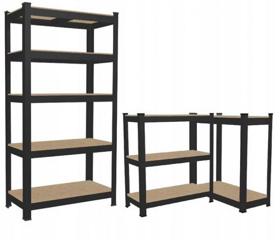Regał 5-Poziomowy 180 x 90 x 30 cm Czarny Udźwig Półki: 175 KG 