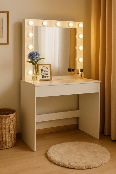 TOALETKA DO WIZAŻU BIAŁA Z OŚWIETLENIEM 80 X 40 X 140 CM