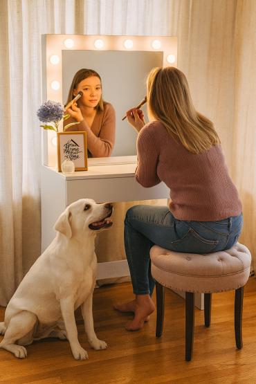 TOALETKA DO WIZAŻU BIAŁA Z OŚWIETLENIEM 80 X 40 X 140 CM