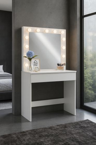 TOALETKA DO WIZAŻU BIAŁA Z OŚWIETLENIEM 80 X 40 X 140 CM