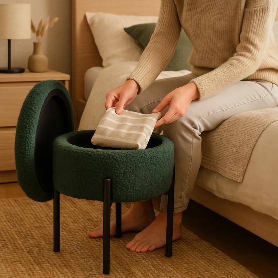 Pufa Okrągła Na Metalowych Nóżkach  28 x 31 CM Zielona