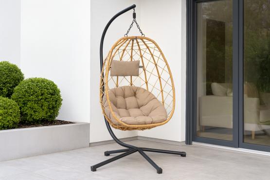 Fotel Wiszący Składany Garden Line Beżowy z Beżową Poduszką i Czarną Ramą